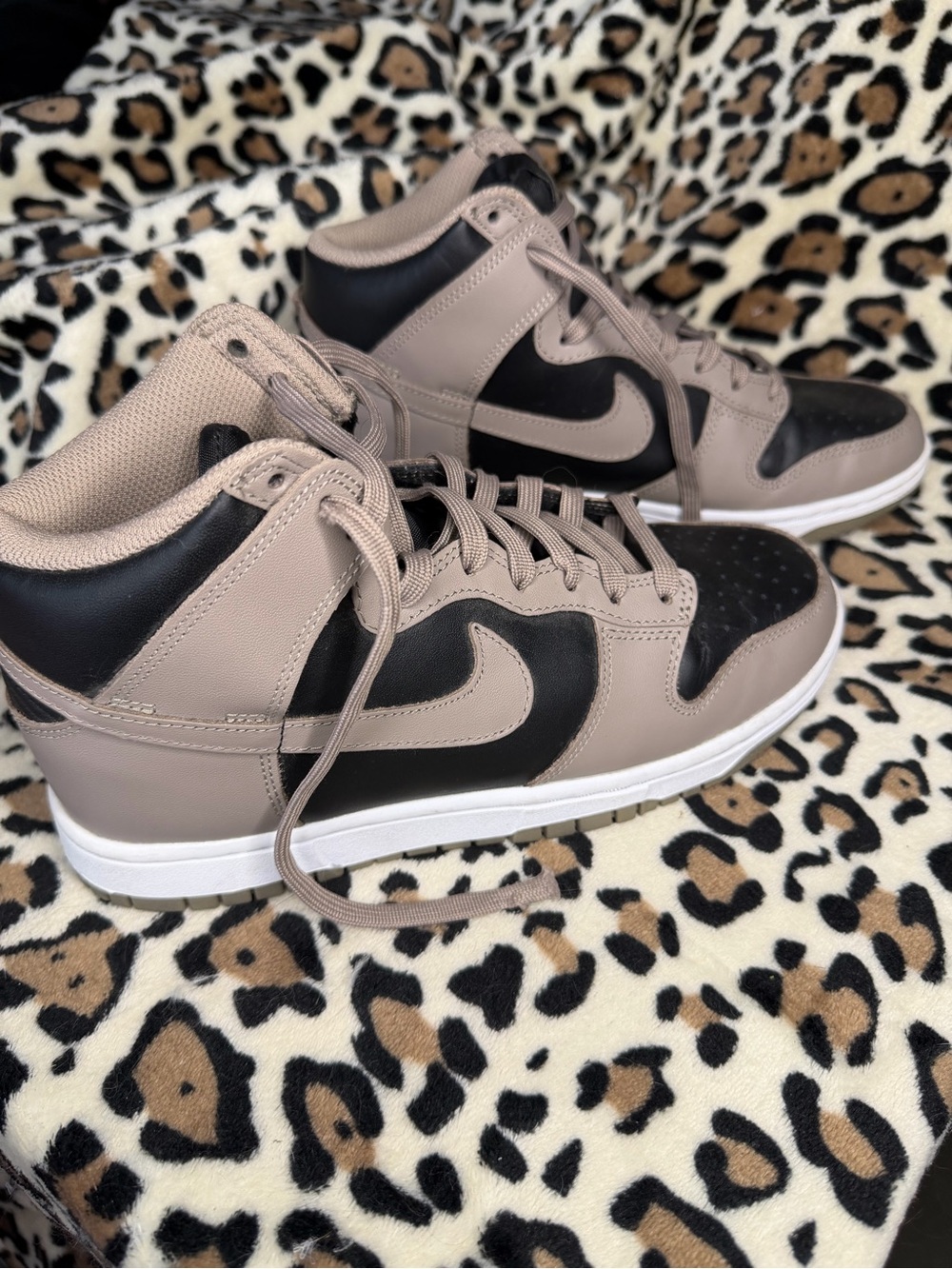 Nike Women's Taupe and Black High-Top Sneakers